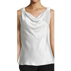 St. John Knotted Strap Cowl Neck Silk Tank Top Small Ivory Weighted Front Blouse